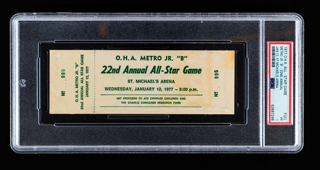 1977 OHA Metro Jr B All-Star Game Full Ticket with Shawn Chaulk LOA (Graded PSA 1) - Wayne Gretzky First All-Star Game of Career! - Only Known Example!