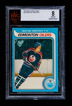 1979-80 O-Pee-Chee Hockey Card #18 HOFer Wayne Gretzky Rookie - Graded BVG 8