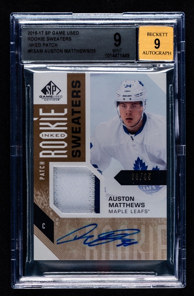 2016-17 Upper Deck SP Game Used Rookie Sweaters Inked Patch Hockey Card #RS-AM Auston Matthews (06/35) - Graded Beckett 9