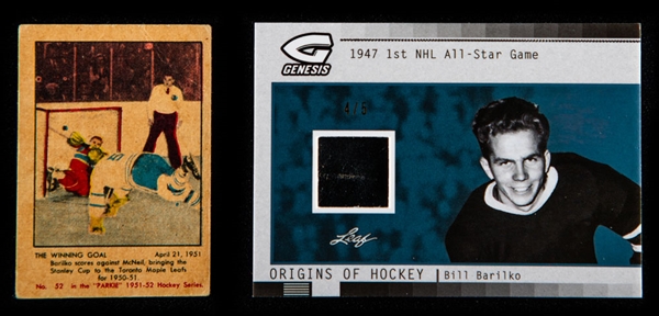 1951-52 Parkhurst Hockey Card #52 The Winning Goal (Bill Barilko) and 2016 Leaf Genesis Origins of Hockey Card #OH-04 Bill Barilko 1947 1st NHL All-Star Game (4/5)