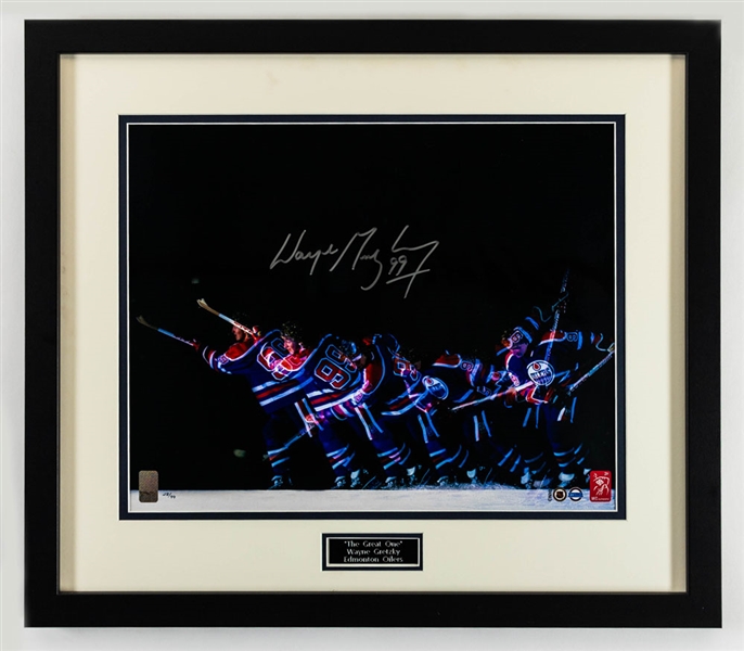 Wayne Gretzky Signed Edmonton Oilers "Multiple Exposure" Limited-Edition #28/99 Framed Display with WGA COA (24" x 27")