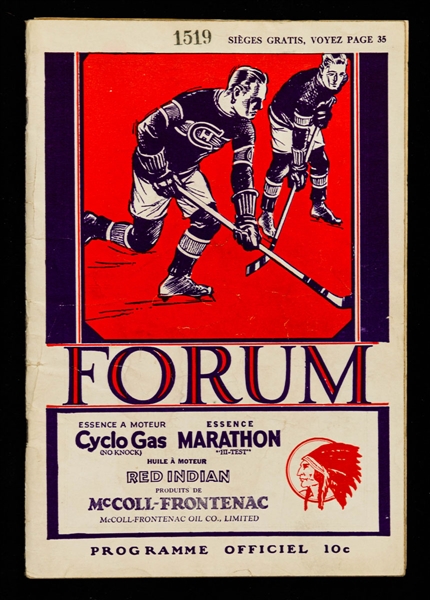 January 6, 1931 Montreal Forum Program - Montreal Canadiens vs Detroit Cougars 