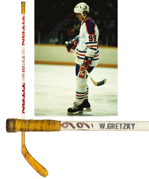Wayne Gretzkys 1982-83 Edmonton Oilers Titan TPM 2020 Game-Used Stick - Art Ross and Hart Memorial Trophies Season! 