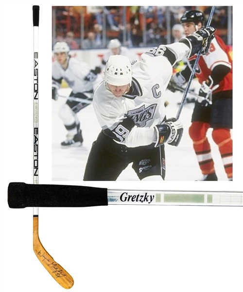 Wayne Gretzkys Early-1990s Los Angeles Kings Signed Easton Aluminum Game-Used Stick