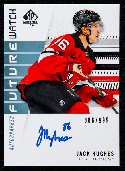 2019-20 Upper Deck SP Authentic Future Watch Autographed Hockey Card #148 Jack Hughes Rookie (386/999)