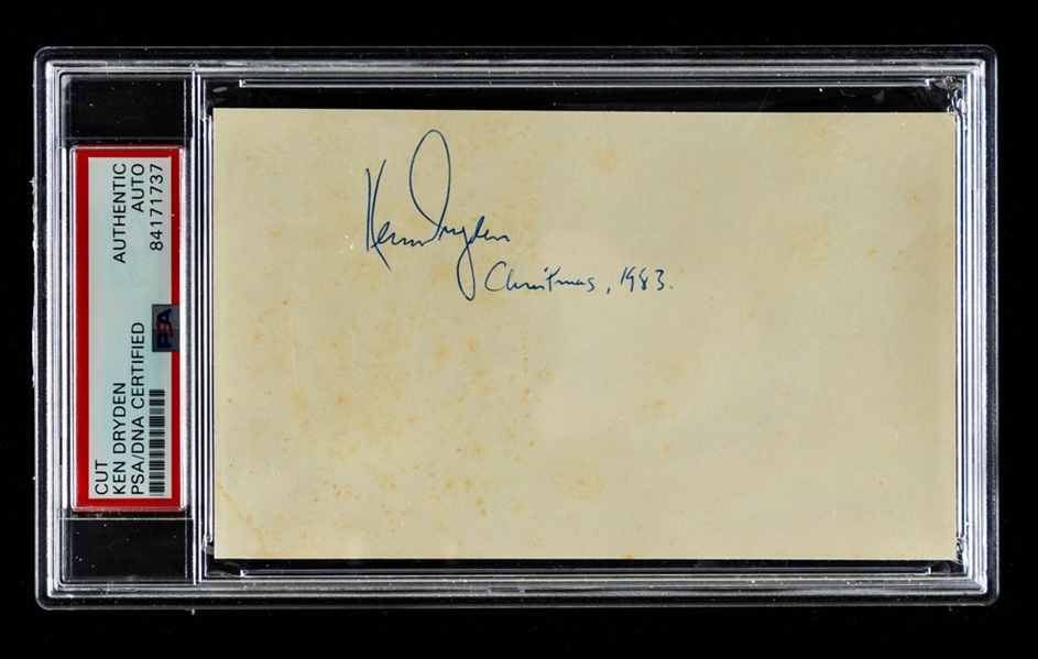 Ken Dryden Signed Cut with "Christmas 1983" annotation - Encapsulated as Authentic Auto by PSA/DNA 