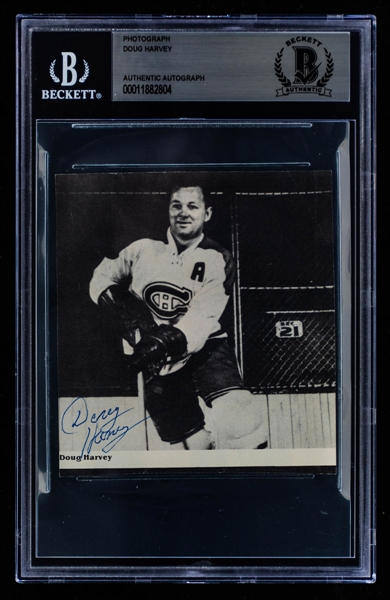 Deceased HOFer Doug Harvey Montreal Canadiens Signed Photo - Encapsulated as Authentic Autograph by Beckett