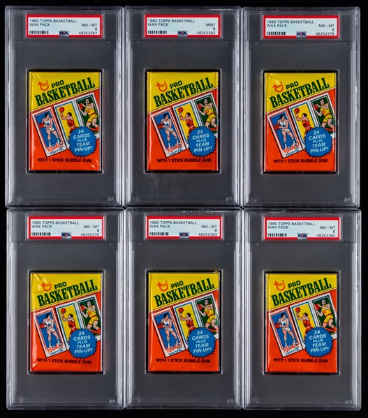 1980-81 Topps Basketball PSA-Graded Unopened Wax Packs (26) Plus Ungraded Wax Packs (10) - Larry Bird and Magic Johnson Rookie Card Year!