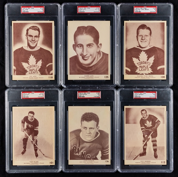 1940-41 O-Pee-Chee V301-2 PSA/SGC-Graded Hockey Cards (24) Including #108 HOFer Turk Broda (PSA 5), #125 HOFer Elmer Lach Rookie (PSA 4), #101 HOFer Toe Blake (PSA 4) and #118 HOFer Syl Apps (PSA 5)