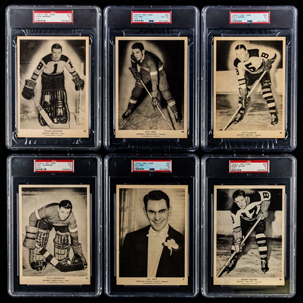 1939-40 O-Pee-Chee V-301-1 Hockey PSA-Graded Near Complete Set (85/100) Incl. Rookie Cards of HOFers #68 Abel (PSA 4), #85 Pratt (PSA 4), #97 Brimsek (PSA 5) and #99 Bauer (PSA 5)