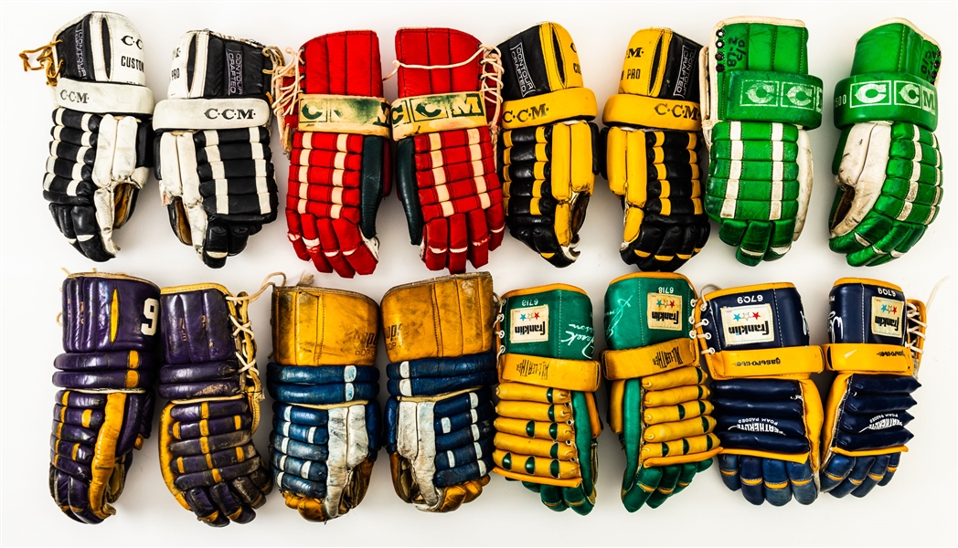 The Ultimate Vintage 1960s to 1990s Hockey Glove Collection of 69 Pairs including Behn Wilson’s Mid-1980s Chicago Black Hawks Game-Used Gloves
