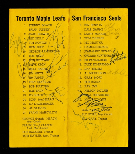 Toronto Maple Leafs 1962-63 Pre-Season Multi-Signed Program Including Imlach and Keon Plus Art Ross Game Puck from Game