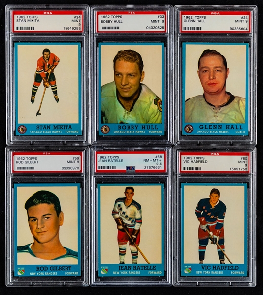 1962-63 Topps Hockey PSA-Graded Complete 66-Card Set - All Cards Graded PSA NM-MT 8 or Better - 31 Cards Graded PSA 9 MINT (20 Highest Graded)