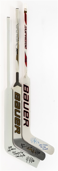 Tim Thomas Signed Game-Issued Bauer Sticks (3) with His Signed LOA
