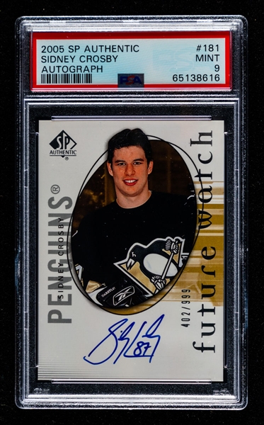 2005-06 Upper Deck SP Authentic Future Watch Autographed Hockey Card #181 Sidney Crosby Rookie (402/999) - Graded PSA 9