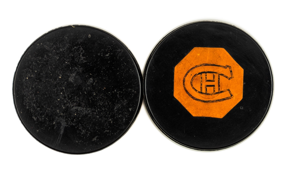 Art Ross Tyer 1942-50 NHL Game Puck and 1967-68 Montreal Canadiens Converse NHL Game Puck