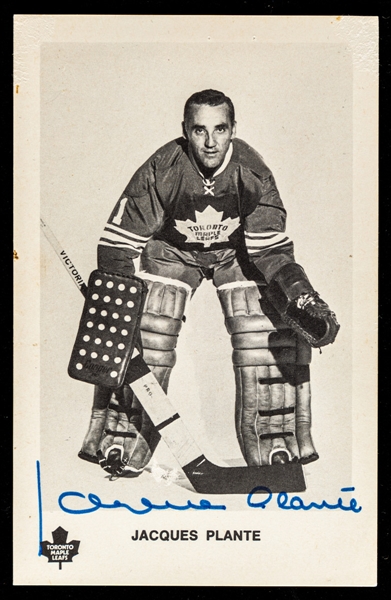 Deceased HOFer Jacques Plante Signed Early-1970s Toronto Maple Leafs Postcard