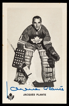 Deceased HOFer Jacques Plante Signed Early-1970s Toronto Maple Leafs Postcard