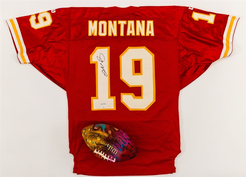 Joe Montana Signed San Francisco 49ers Jersey and Signed Wilson Painted Football - Both JSA Certified