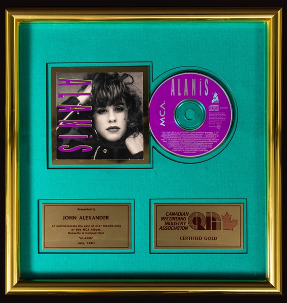 Canadian-American Musician/Singer/Songwriter Alanis Morissette Signed CDs (8 - All JSA Certified) Plus 1991 "Alanis" Cassette & Compact Disc CRIA Gold Award