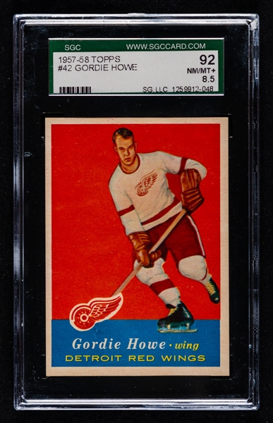 1957-58 Topps Hockey Card #42 HOFer Gordie Howe - Graded SGC 8.5