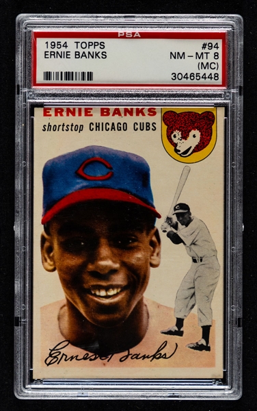 1954 Topps Baseball Card #94 HOFer Ernie Banks Rookie - Graded PSA 8 (MC)