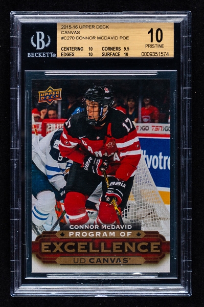 2015-16 Upper Deck Canvas Program of Excellence Hockey Card #C270 Connor McDavid Rookie – Graded Beckett PRISTINE 10