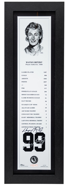 Wayne Gretzky Signed Hockey Hall of Fame Legends Line Honoured Member Stats Limited-Edition Frame (8" x 24") with UDA COA (5/10)