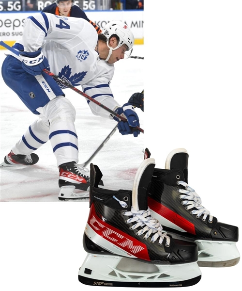 Auston Matthews’ 2020-21 Toronto Maple Leafs CCM JetSpeed FT4 Pro “AM34” Photo-Matched Game-Used Skates from Maurice "Rocket" Richard Trophy Season Plus Maple Leafs Dressing Room Skate Mat 