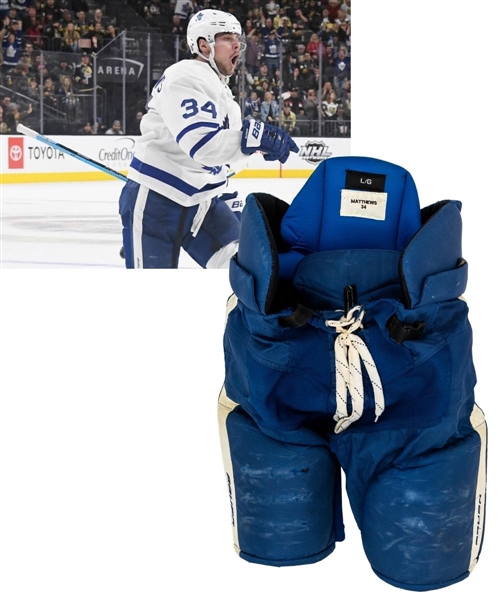 Auston Matthews’ 2018-19 Toronto Maple Leafs Bauer Nexus Game-Used Pants Photo-Matched to 100th Career Goal Game Plus Laundry Bag with Team LOAs