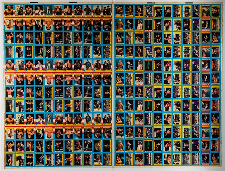 1987 O-Pee-Chee WWF Wrestling 264-Card Double Uncut Sheet Including #1 Bret "The Hitman" Hart Rookie Cards (3) Plus Numerous Hulk Hogan and Andre the Giant Cards