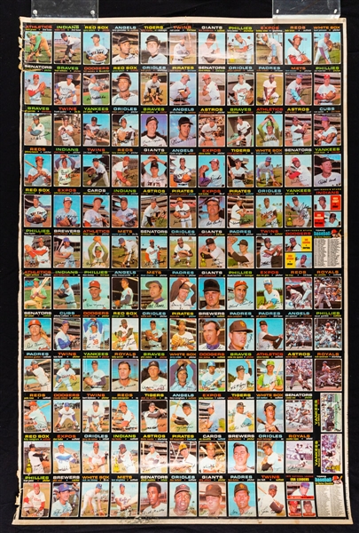 1971 O-Pee-Chee Baseball 132-Card Uncut Sheet (Blank Back) Including Rose, Reggie, Seaver, Bench, Munson, Stargell, Blyleven RC and Concepcion RC    
