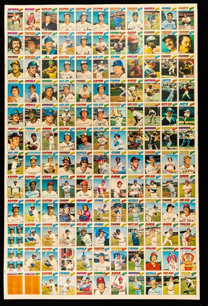 1977 O-Pee-Chee Baseball 132-Card Uncut Sheets (2)(Complete Set) Including Ryan (3 Cards), Brett (3 Cards), Schmidt, Rose, Jackson, Munson and Numerous Other Stars