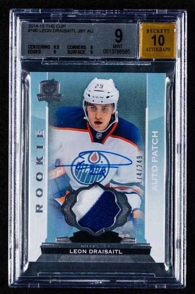 2014-15 Upper Deck The Cup Rookie Auto Patch Hockey Card #160 Leon Draisaitl RC (174/249) - Graded Beckett 9