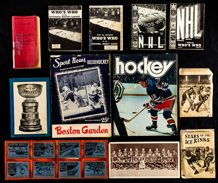 Hockey Publication and Memorabilia Collection of 12 Including 1958 Stanley Cup Finals Program