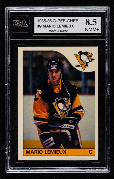 1985-86 O-Pee-Chee Hockey Card #9 HOFer Mario Lemieux Rookie - Graded KSA 8.5