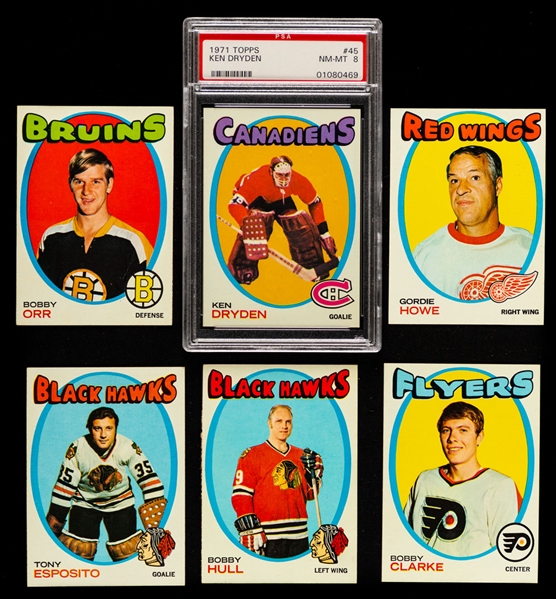 1971-72 Topps Hockey Complete 132-Card Set Including PSA-Graded Cards #35 Ken Dryden Rookie (NM-MT 8) and #111 Checklist 1-132 (NM 7)