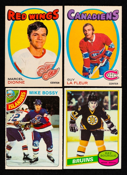1971-72 to 1988-89 O-Pee-Chee and Topps Hockey Rookie Card Collection (18) Including 1971-72 OPC #148 HOFer Guy Lafleur, 1978-79 OPC #115 HOFer Mike Bossy and 1980-81 OPC #140 HOFer Ray Bourque