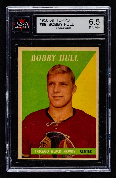 1958-59 Topps Hockey Card #66 HOFer Bobby Hull Rookie - Graded KSA 6.5