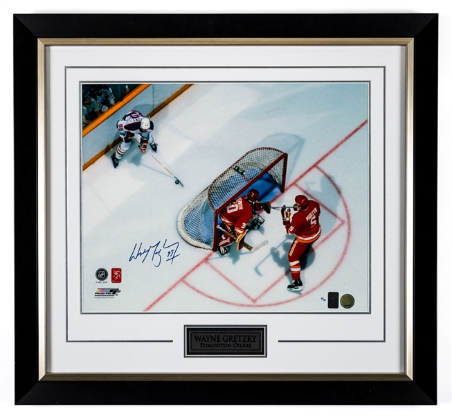 Wayne Gretzky Edmonton Oilers "In the Office vs Calgary Flames" Signed Limited-Edition #9/99 Framed Photo Display with WGA COA (27” x 29”) 