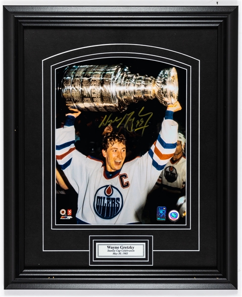 Wayne Gretzky Signed Edmonton Oilers Framed "Hoisting the Cup" Photo Display with WGA COA (19” x 23”) 
