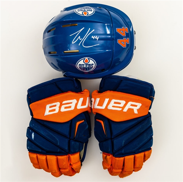 Zack Kassians 2015-16 Edmonton Oilers Signed Bauer Game-Worn Helmet PLus 2016-17 Signed Bauer Game-Used Gloves with LOA 