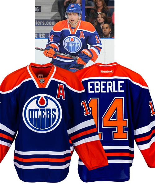 Jordan Eberles 2012-13 Edmonton Oilers Game-Worn Alternate Captains Retro Jersey with Team LOA