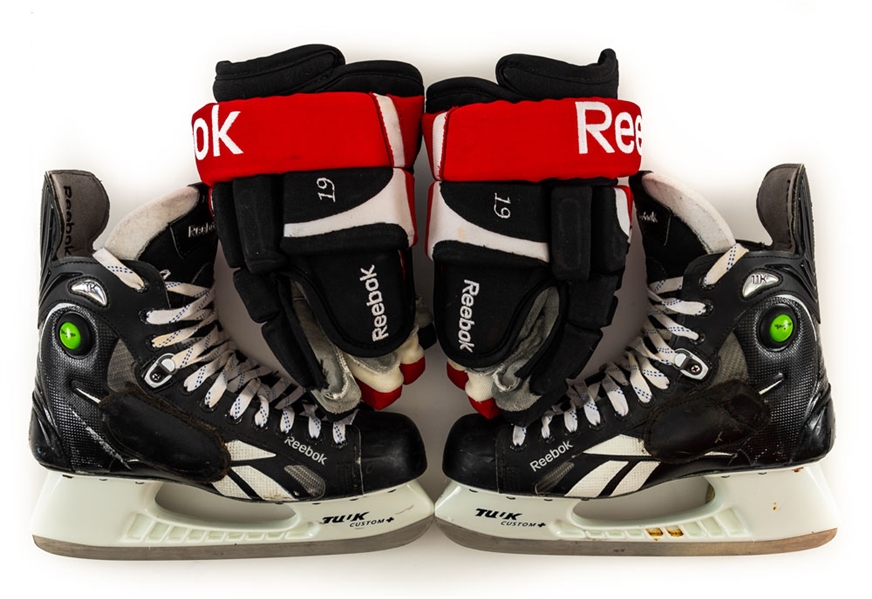 Jason Spezzas Circa-2010 Ottawa Senators Game-Used Reebok Skates and Gloves Plus Signed Framed Photo Display with COA (25” x 30”) 