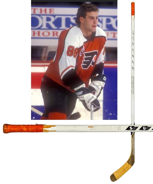 Eric Lindros 1992-93 Philadelphia Flyers Bauer Supreme 3003 Game-Used Rookie Season Stick from Bob Gaineys Personal Collection with His Signed LOA