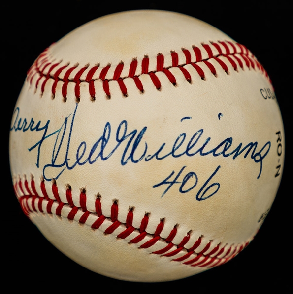 Ted Williams and Bill Terry Dual-Signed Baseball Including 401 and 406 Annotations with JSA LOA - Last MLB 400 Hitters