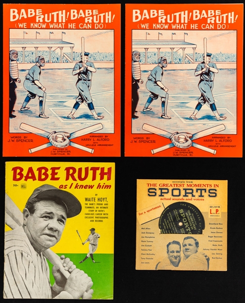 1928 Babe Ruth! Babe Ruth! We Know What He Can Do Sheet Music w/Button and Magazine 