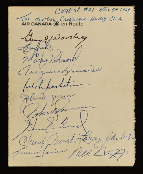 Montreal Canadiens 1965-66 Team-Signed Stick Plus 1968-69 Montreal Canadiens Team-Signed Sheet 