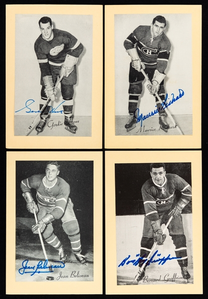 Bee Hive Group 2 (1945-64) Hockey Photo Collection of 60 Featuring 13 Signed Examples Including Gordie Howe, Maurice Richard, Jean Beliveau, Dickie Moore, Ted Lindsay and Bernard Geoffrion