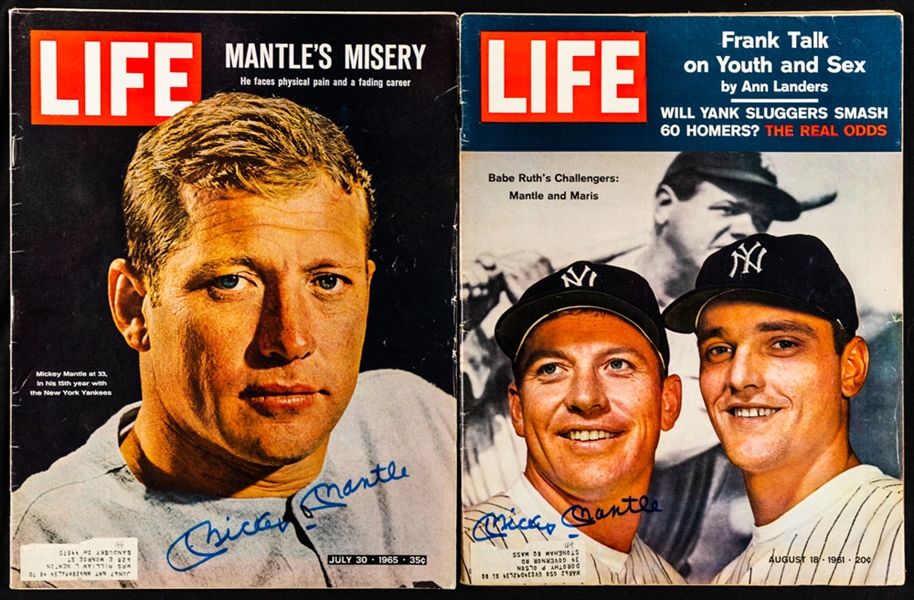 Mickey Mantle New York Yankees Signed Items (4) Including 1961 and 1965 Life Magazines with JSA Auction LOA